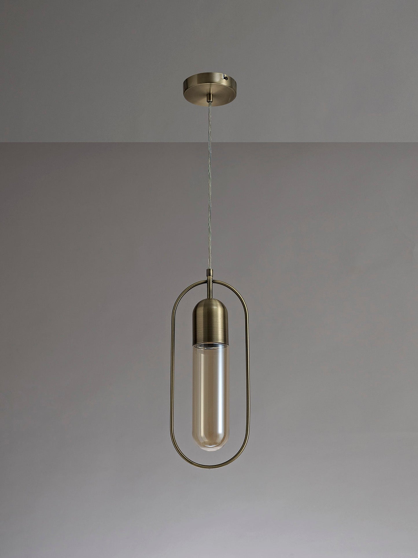 Cranford Rectangular Pendant, 1 x 7W LED, 4000K, 790lm, Antique Brass and Amber, 3yrs Warranty 2