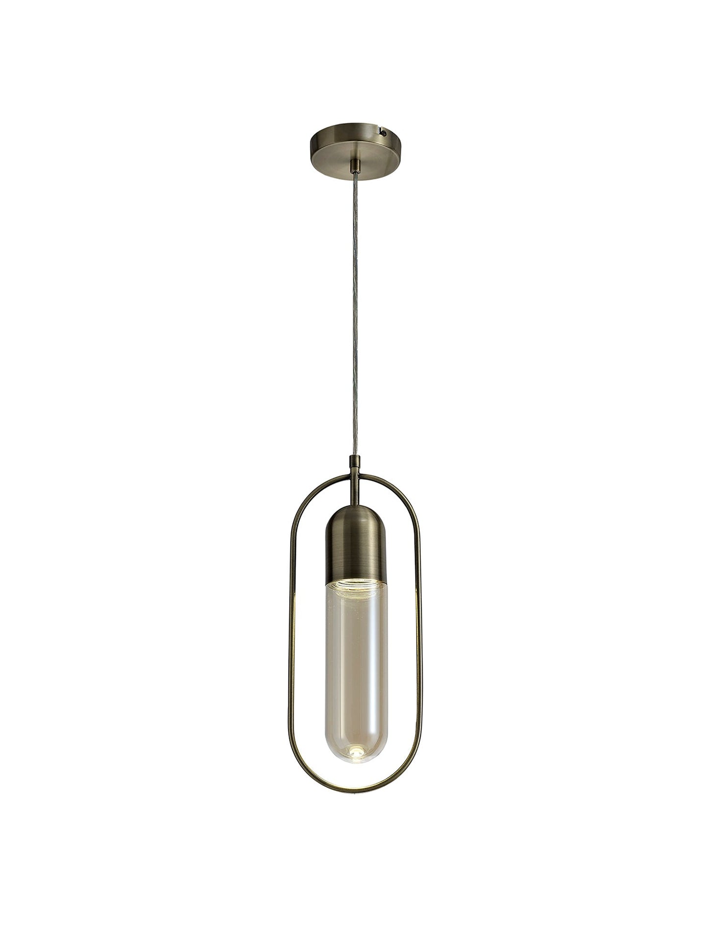 Cranford Rectangular Pendant, 1 x 7W LED, 4000K, 790lm, Antique Brass and Amber, 3yrs Warranty 2