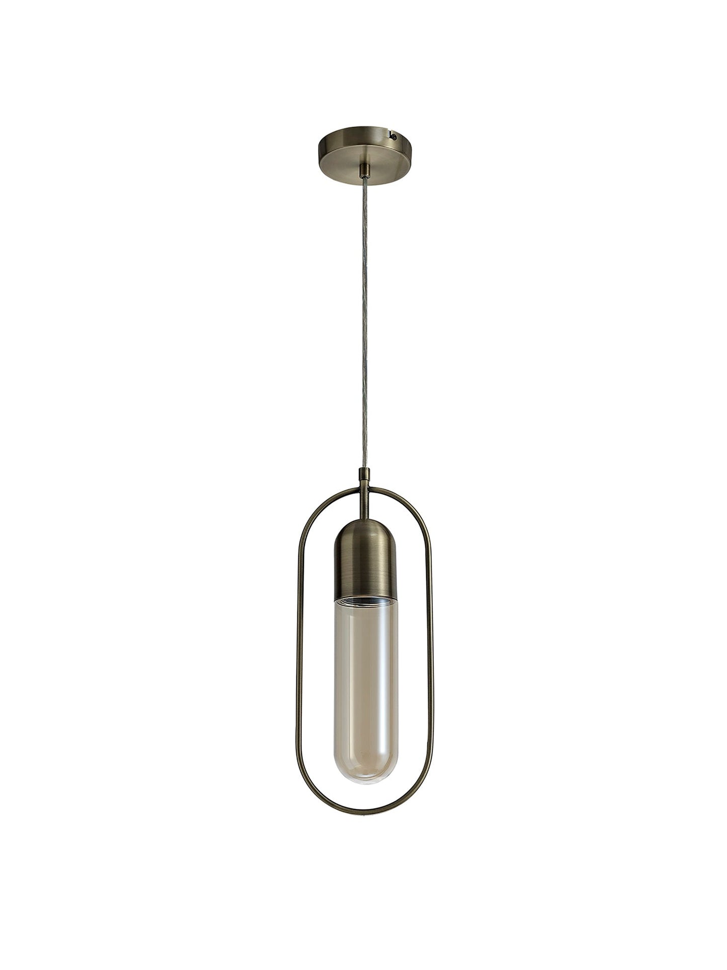 Cranford Rectangular Pendant, 1 x 7W LED, 4000K, 790lm, Antique Brass and Amber, 3yrs Warranty 2