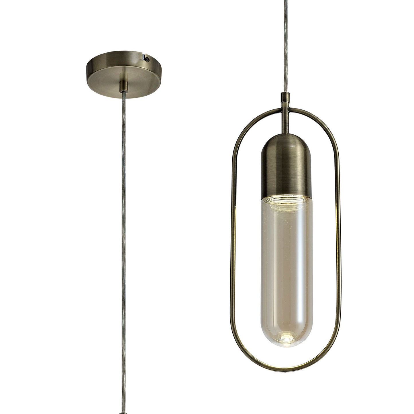 Cranford Rectangular Pendant, 1 x 7W LED, 4000K, 790lm, Antique Brass and Amber, 3yrs Warranty 2
