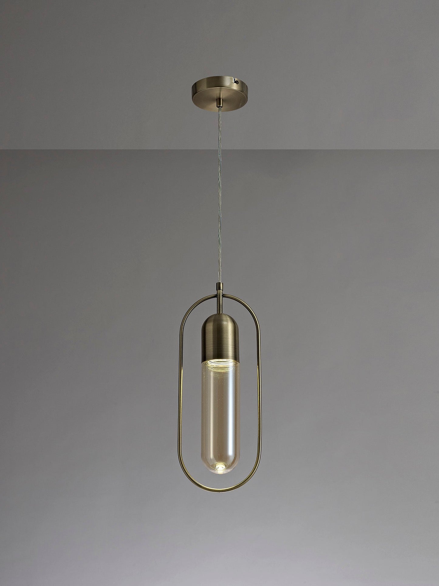 Cranford Rectangular Pendant, 1 x 7W LED, 4000K, 790lm, Antique Brass and Amber, 3yrs Warranty 2