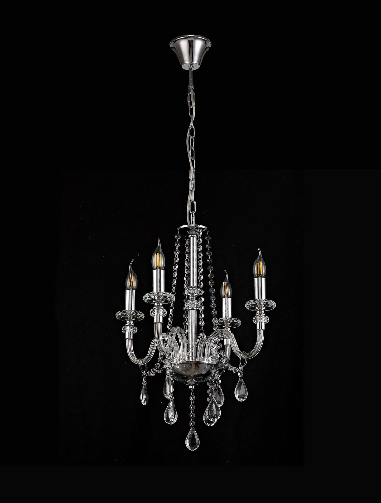 Damson Chandelier Pendant, 4 Light E14, Polished Chrome and Clear Glass and Crystal