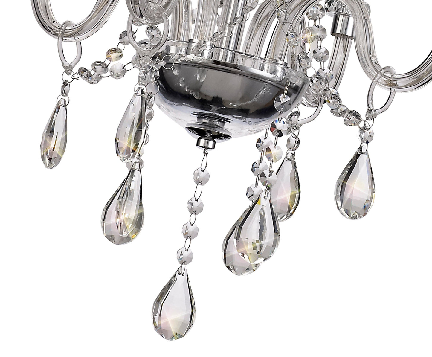 Damson Chandelier Pendant, 4 Light E14, Polished Chrome and Clear Glass and Crystal