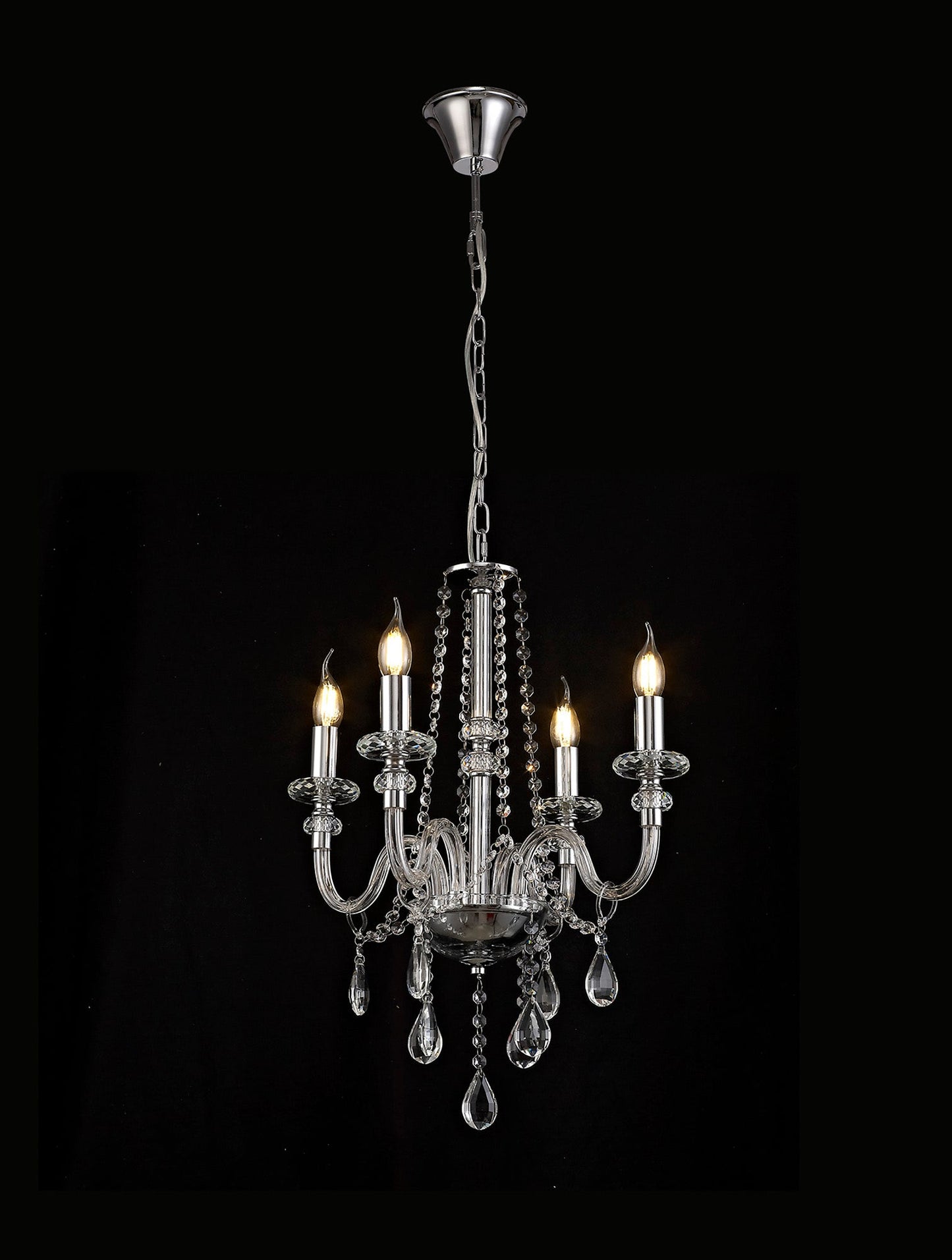 Damson Chandelier Pendant, 4 Light E14, Polished Chrome and Clear Glass and Crystal