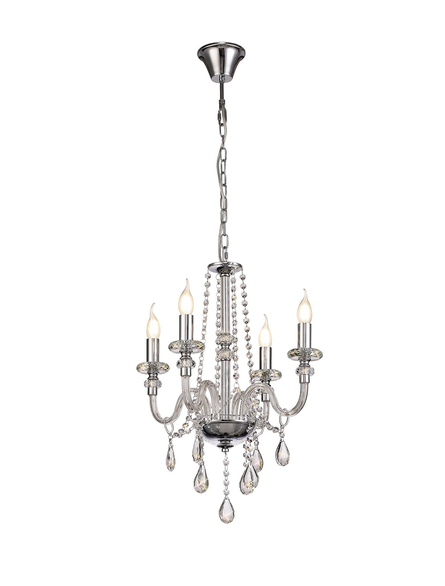 Damson Chandelier Pendant, 4 Light E14, Polished Chrome and Clear Glass and Crystal
