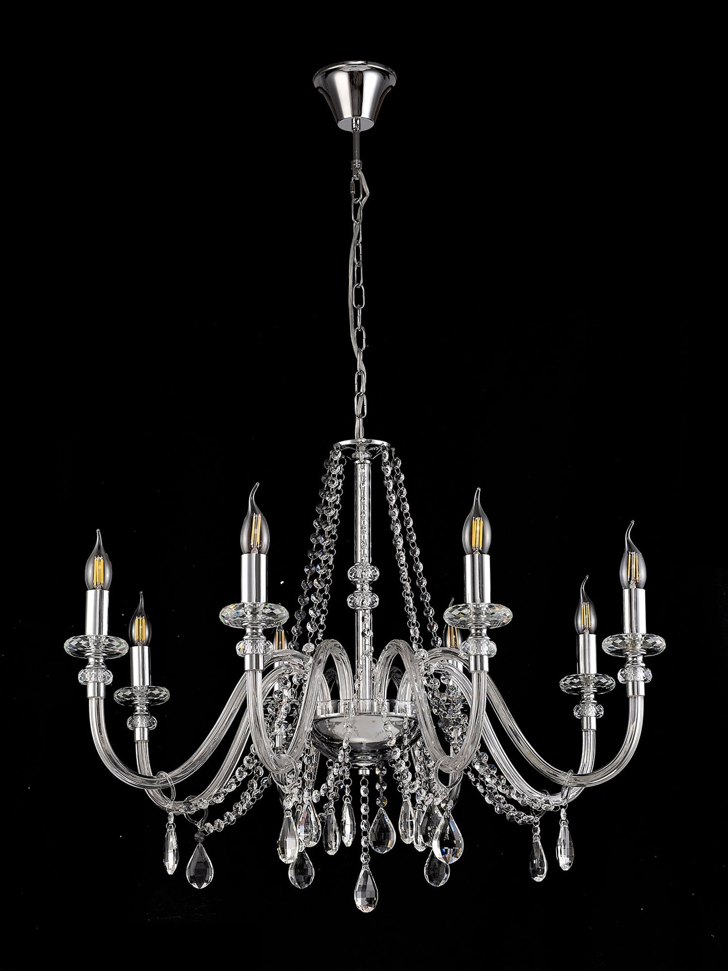 Damson Chandelier Pendant, 8 Light E14, Polished Chrome and Clear Glass and Crystal, ITEM REQUIRES CONSTRUCTION and CONNECTION