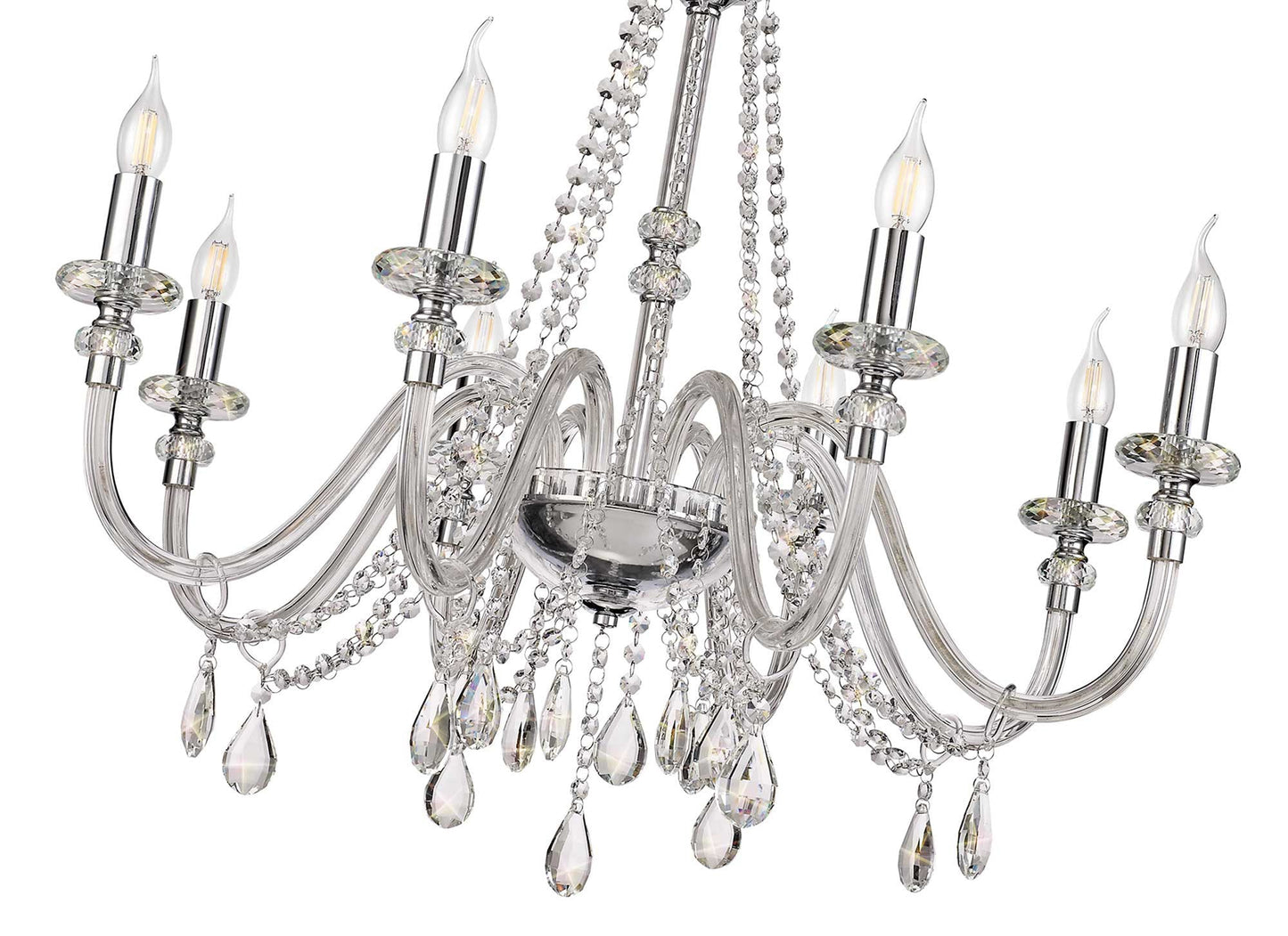 Damson Chandelier Pendant, 8 Light E14, Polished Chrome and Clear Glass and Crystal, ITEM REQUIRES CONSTRUCTION and CONNECTION