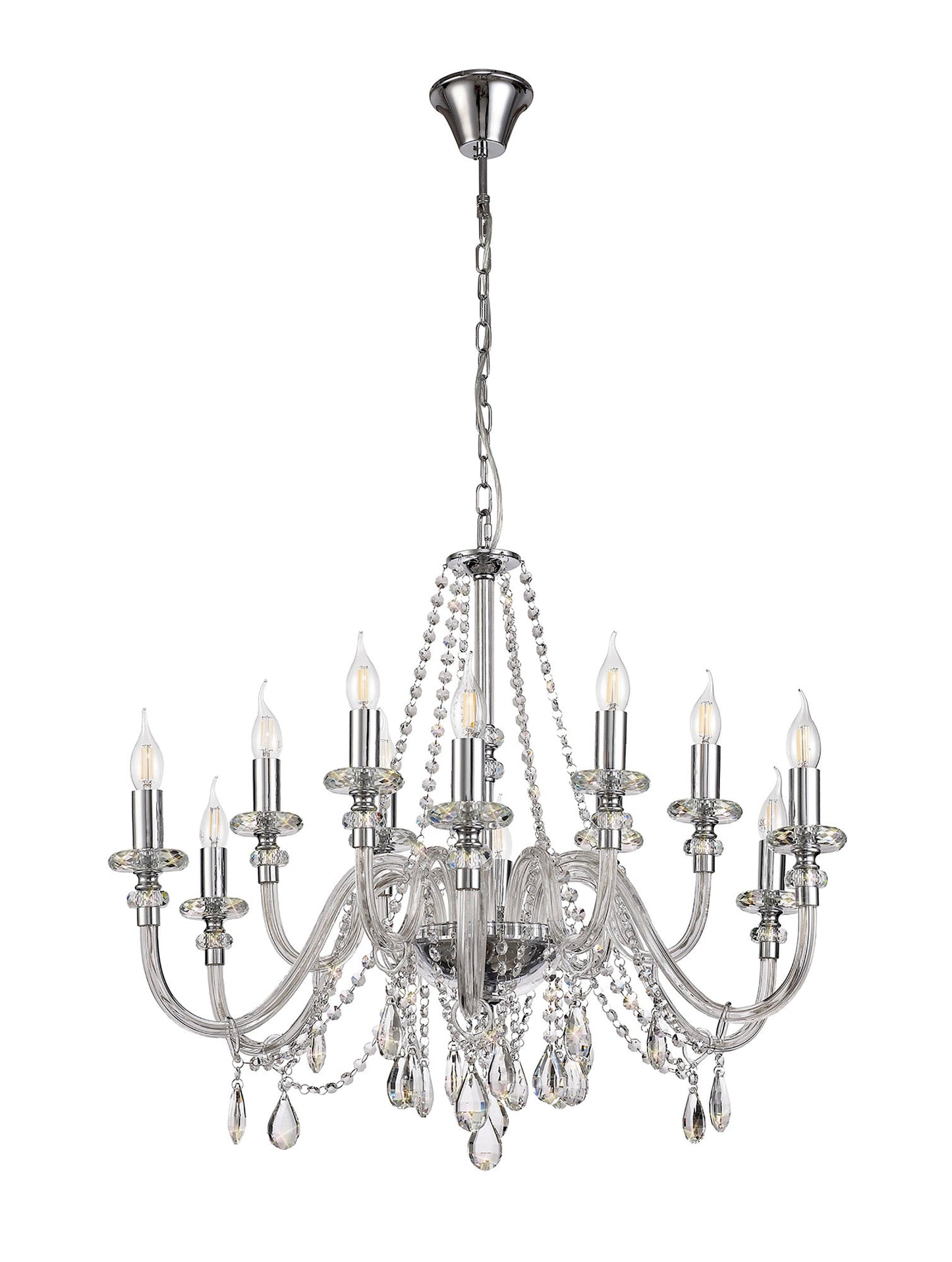 Damson Chandelier Pendant, 12 Light E14, Polished Chrome and Clear Glass and Crystal, ITEM REQUIRES CONSTRUCTION and CONNECTION