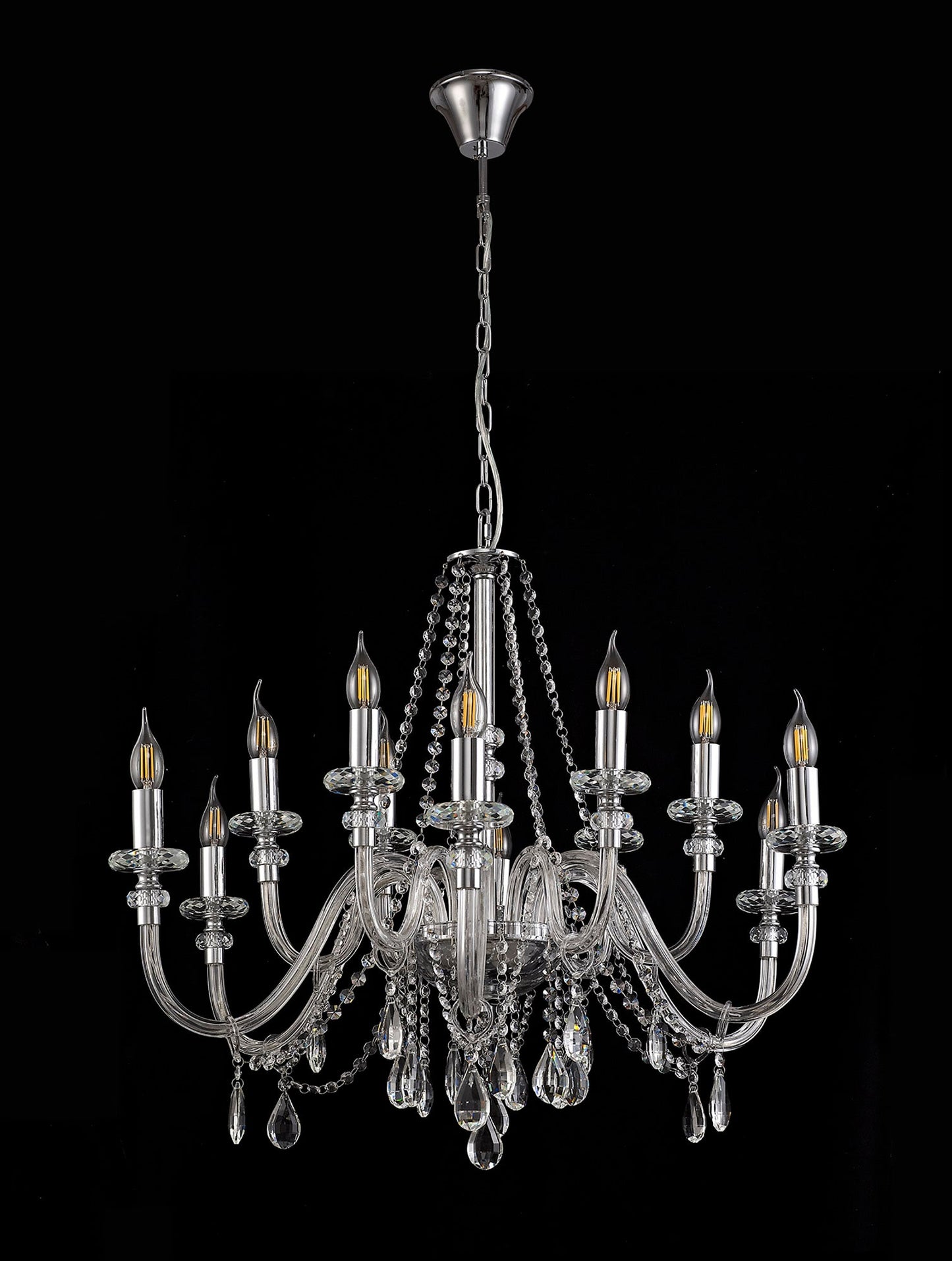 Damson Chandelier Pendant, 12 Light E14, Polished Chrome and Clear Glass and Crystal, ITEM REQUIRES CONSTRUCTION and CONNECTION
