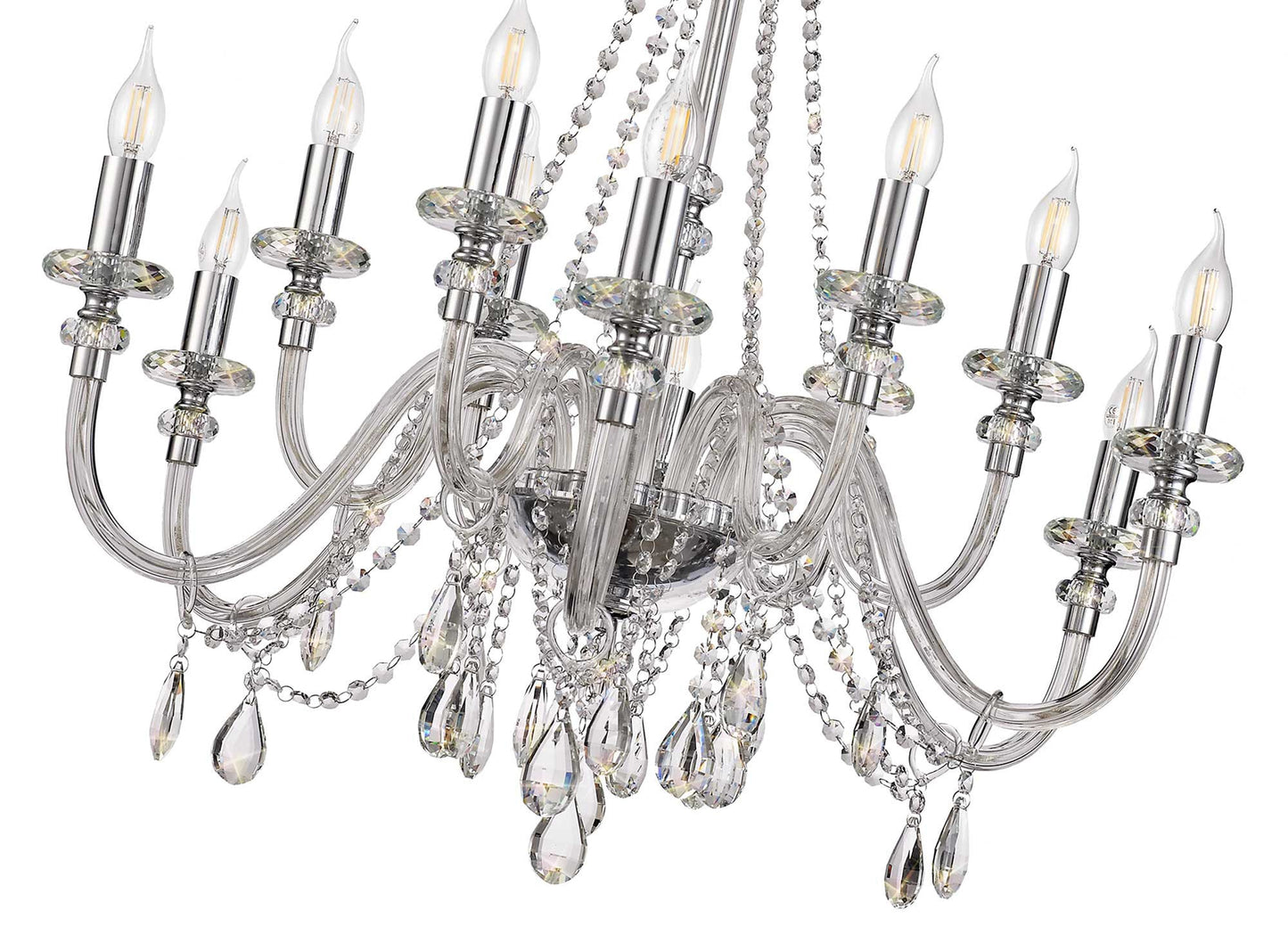 Damson Chandelier Pendant, 12 Light E14, Polished Chrome and Clear Glass and Crystal, ITEM REQUIRES CONSTRUCTION and CONNECTION