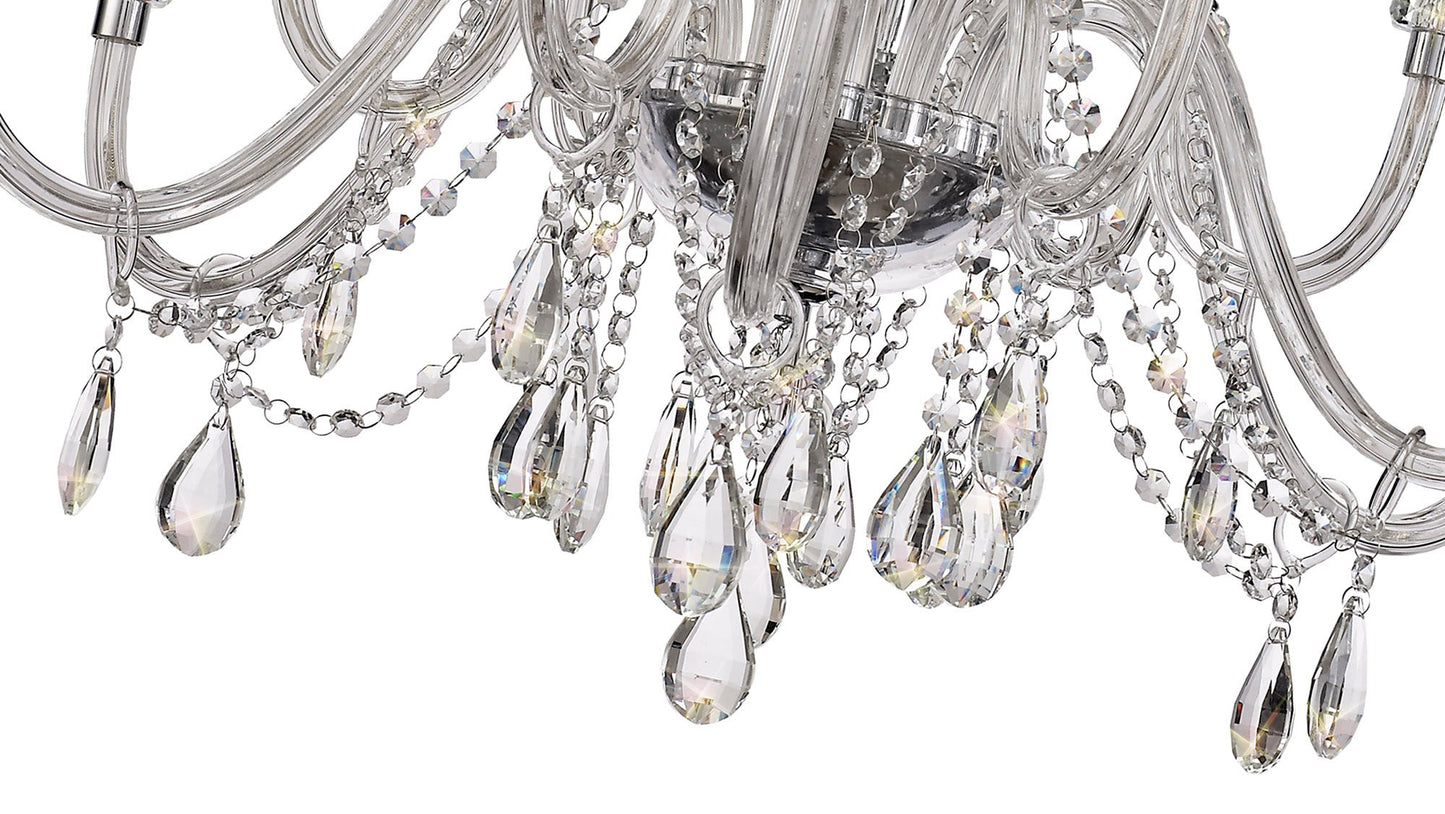 Damson Chandelier Pendant, 12 Light E14, Polished Chrome and Clear Glass and Crystal, ITEM REQUIRES CONSTRUCTION and CONNECTION