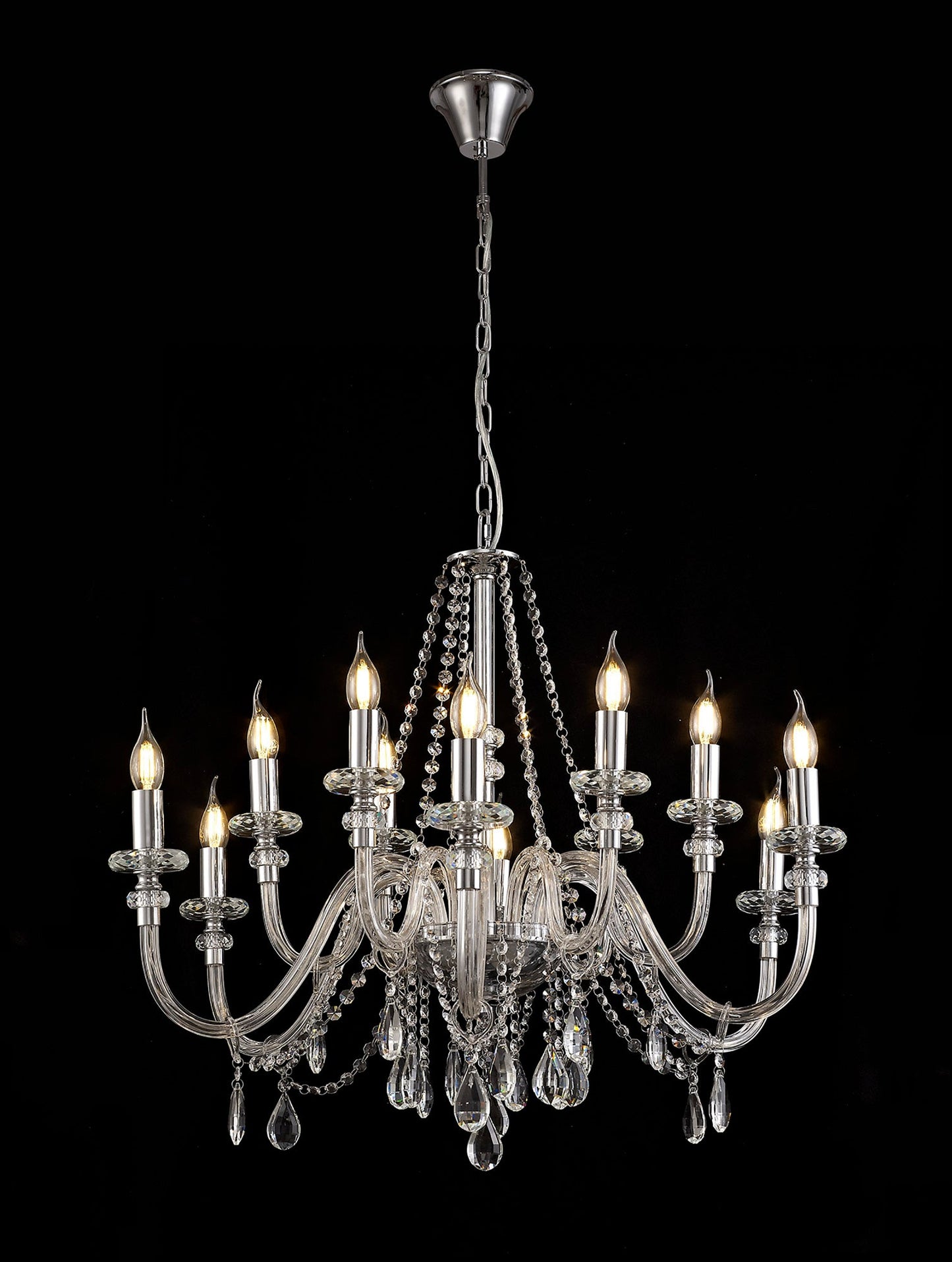 Damson Chandelier Pendant, 12 Light E14, Polished Chrome and Clear Glass and Crystal, ITEM REQUIRES CONSTRUCTION and CONNECTION