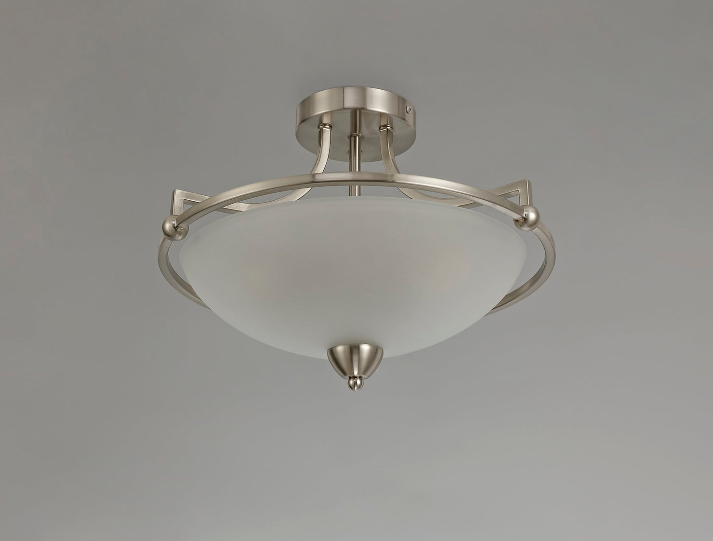Davey Semi-Flush Ceiling, 3 Light E27, Satin Nickel and Frosted Glass