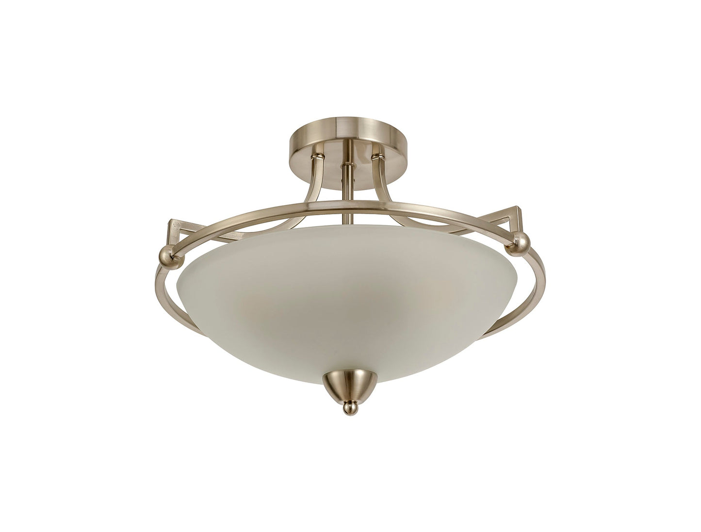 Davey Semi-Flush Ceiling, 3 Light E27, Satin Nickel and Frosted Glass
