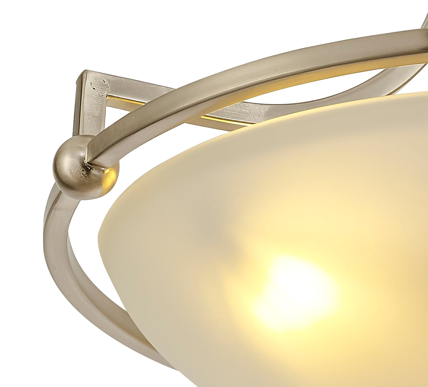 Davey Semi-Flush Ceiling, 3 Light E27, Satin Nickel and Frosted Glass