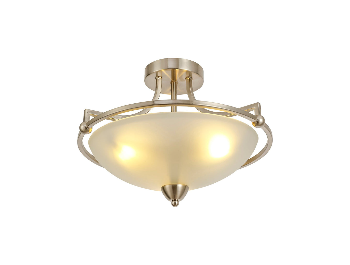 Davey Semi-Flush Ceiling, 3 Light E27, Satin Nickel and Frosted Glass