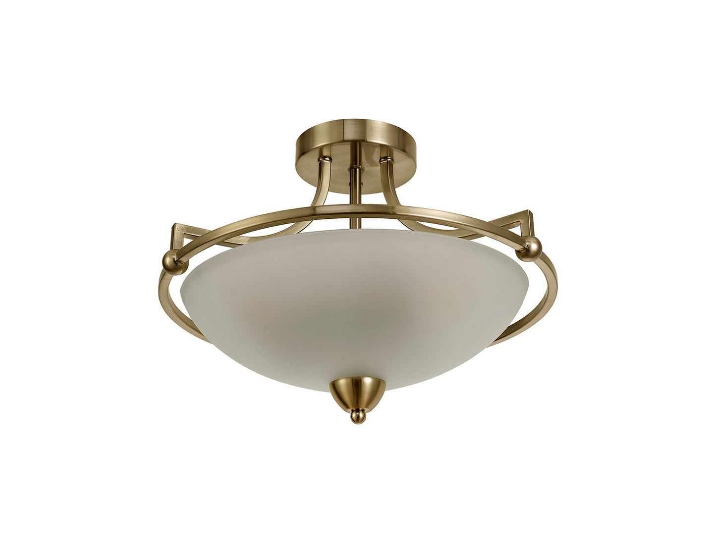 Davey Semi-Flush Ceiling, 3 Light E27, Antique Brass and Frosted Glass
