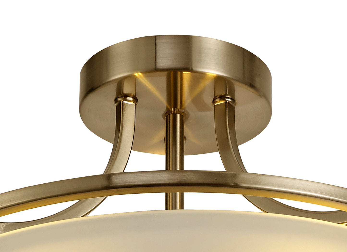 Davey Semi-Flush Ceiling, 3 Light E27, Antique Brass and Frosted Glass