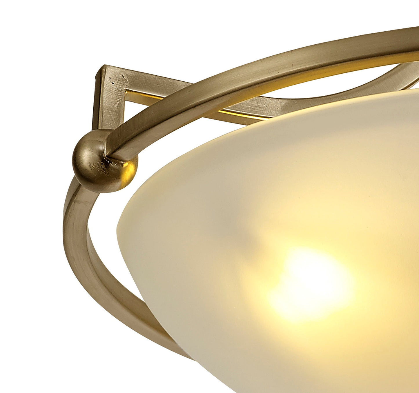 Davey Semi-Flush Ceiling, 3 Light E27, Antique Brass and Frosted Glass