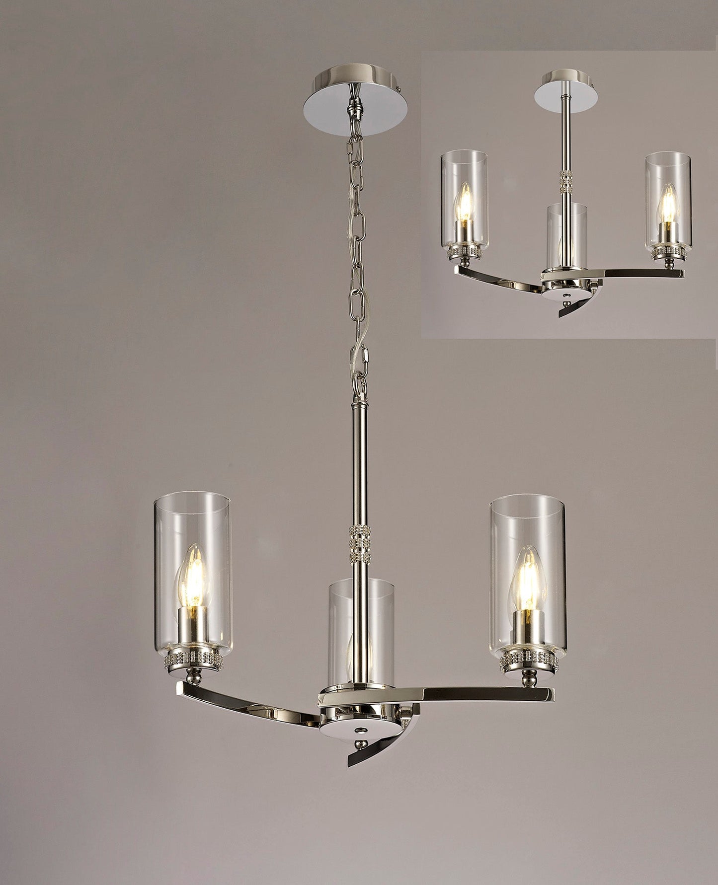 Disley Pendant and Semi Ceiling, 3 x E14, Polished Nickel