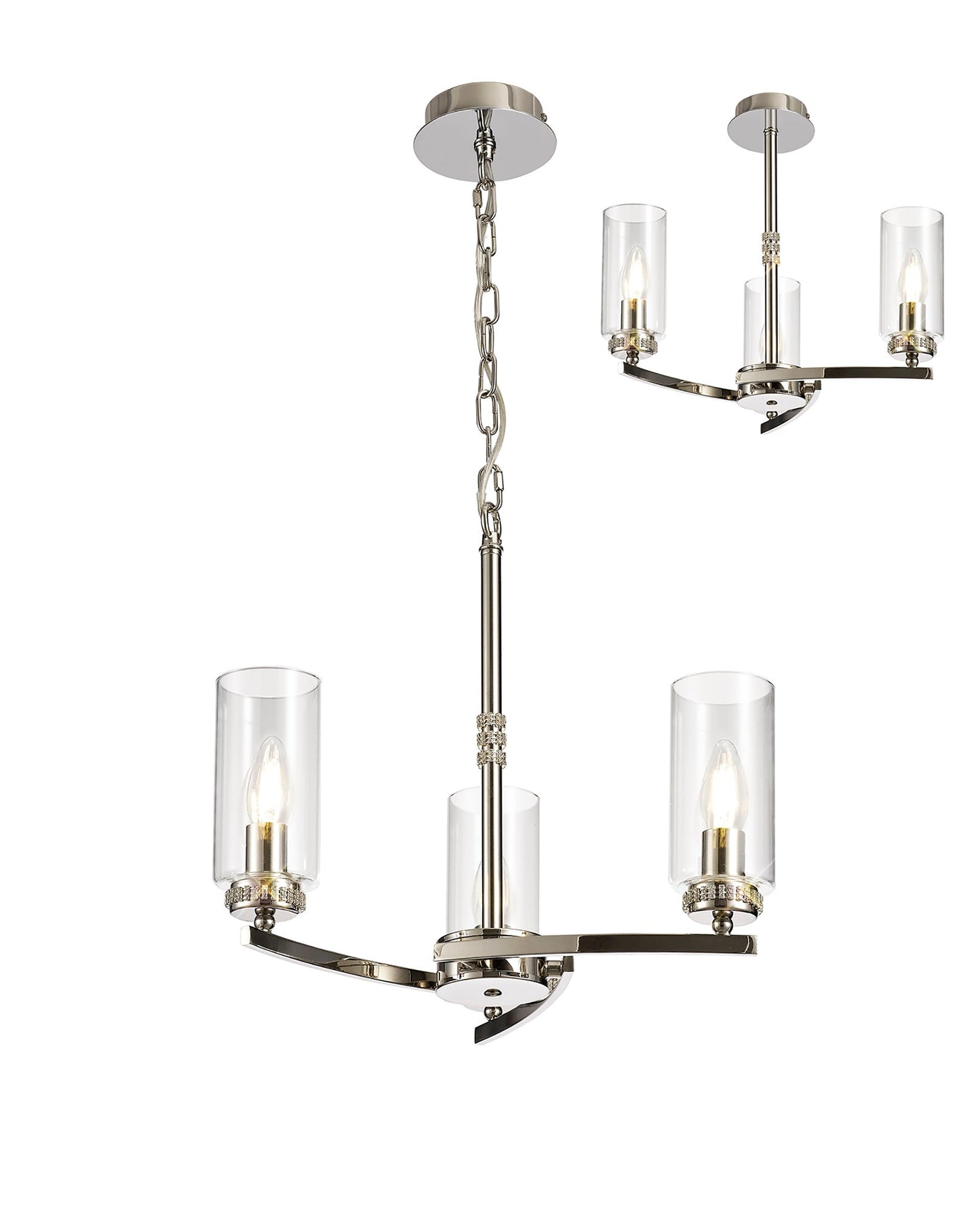 Disley Pendant and Semi Ceiling, 3 x E14, Polished Nickel