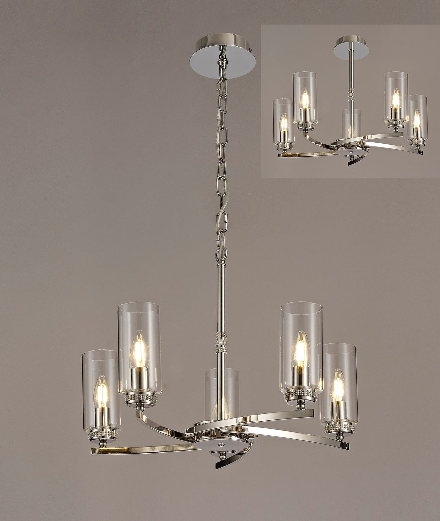 Disley Pendant and Semi Ceiling, 5 x E14, Polished Nickel