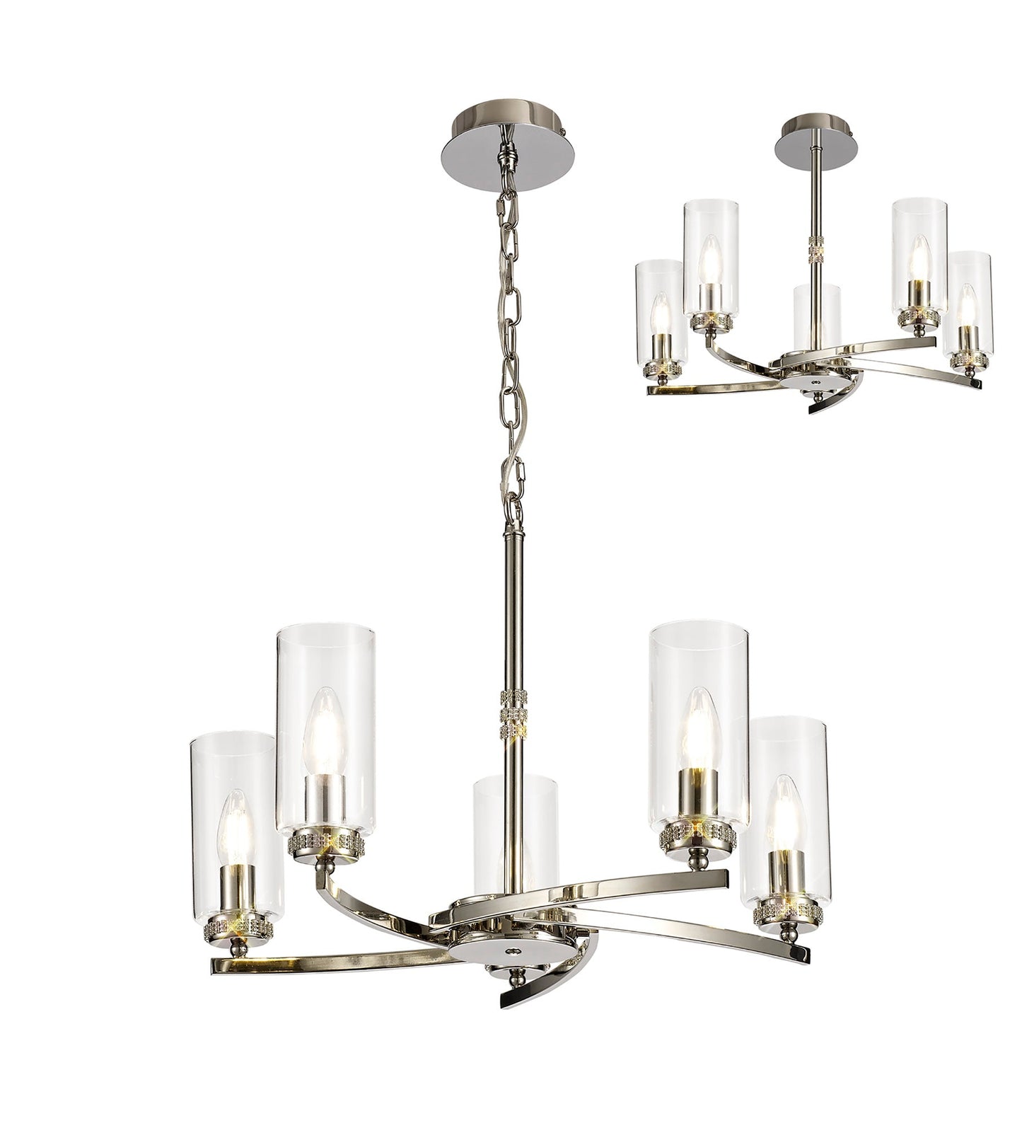 Disley Pendant and Semi Ceiling, 5 x E14, Polished Nickel