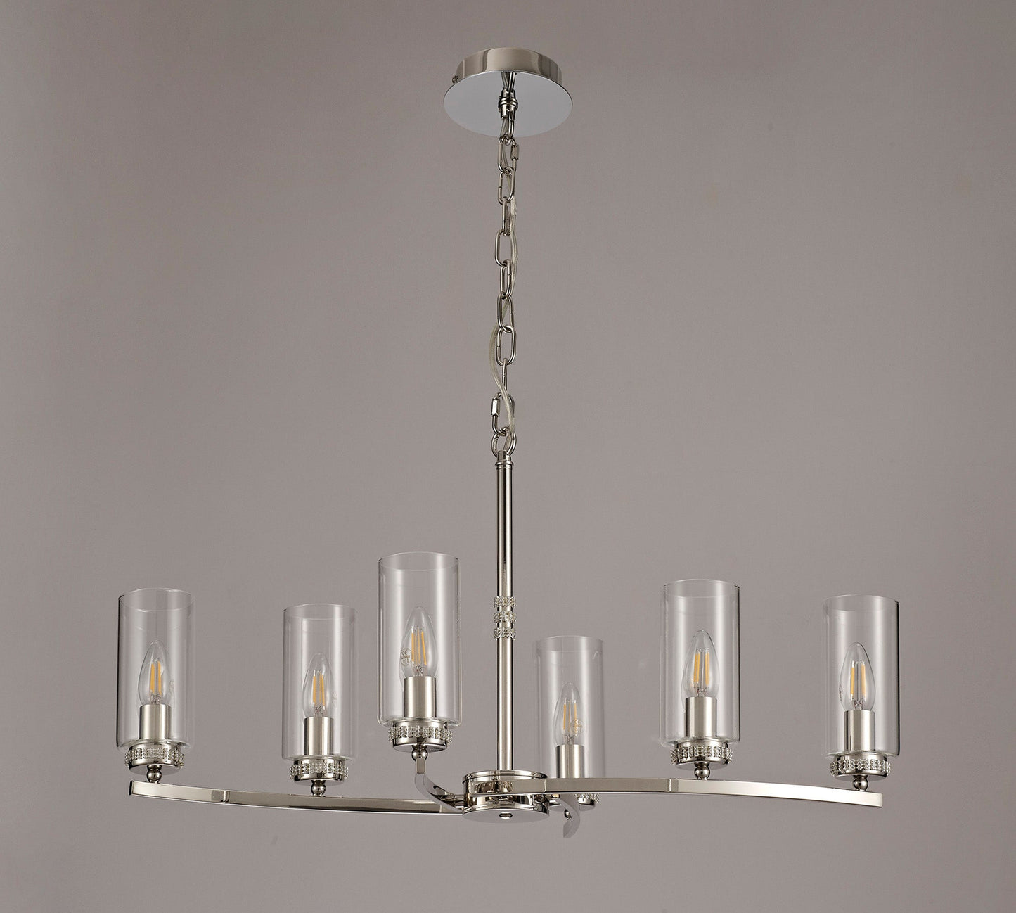 Disley Rectangular Pendant and Semi Ceiling, 6 x E14, Polished Nickel