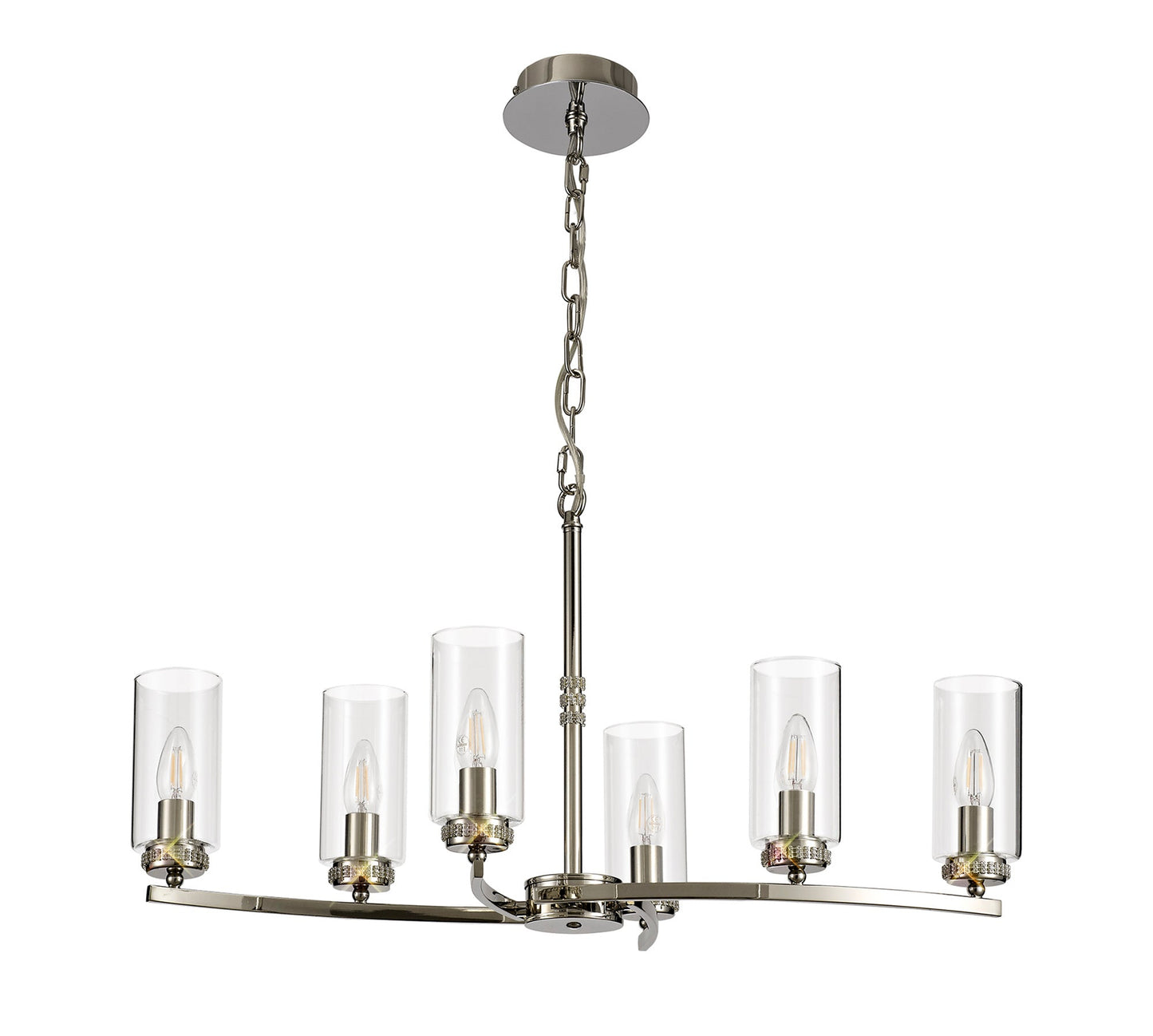 Disley Rectangular Pendant and Semi Ceiling, 6 x E14, Polished Nickel