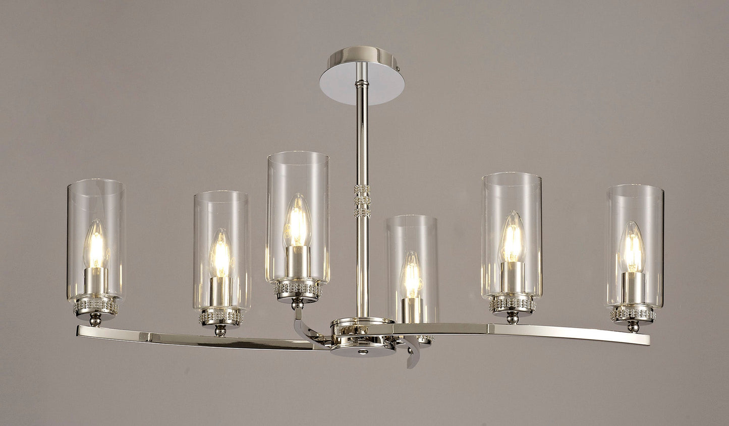 Disley Rectangular Pendant and Semi Ceiling, 6 x E14, Polished Nickel