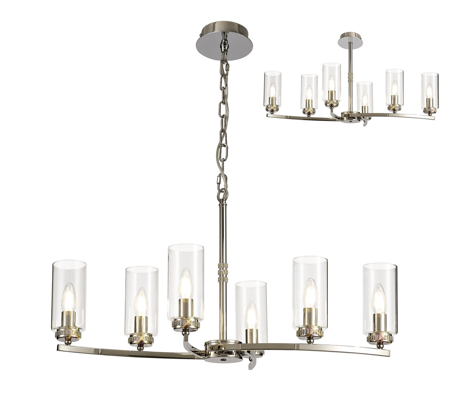 Disley Rectangular Pendant and Semi Ceiling, 6 x E14, Polished Nickel