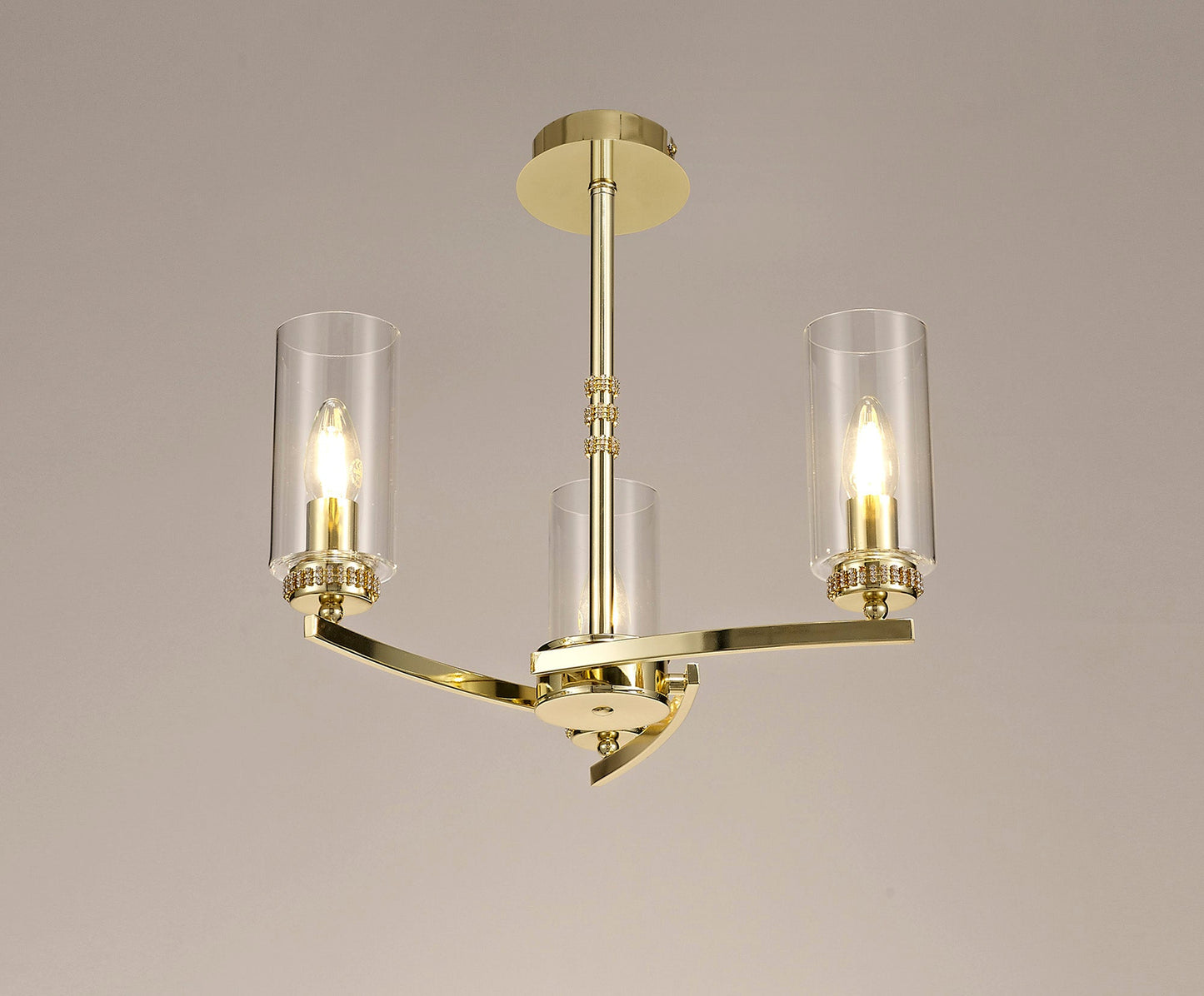 Disley Pendant and Semi Ceiling, 3 x E14, Polished Gold
