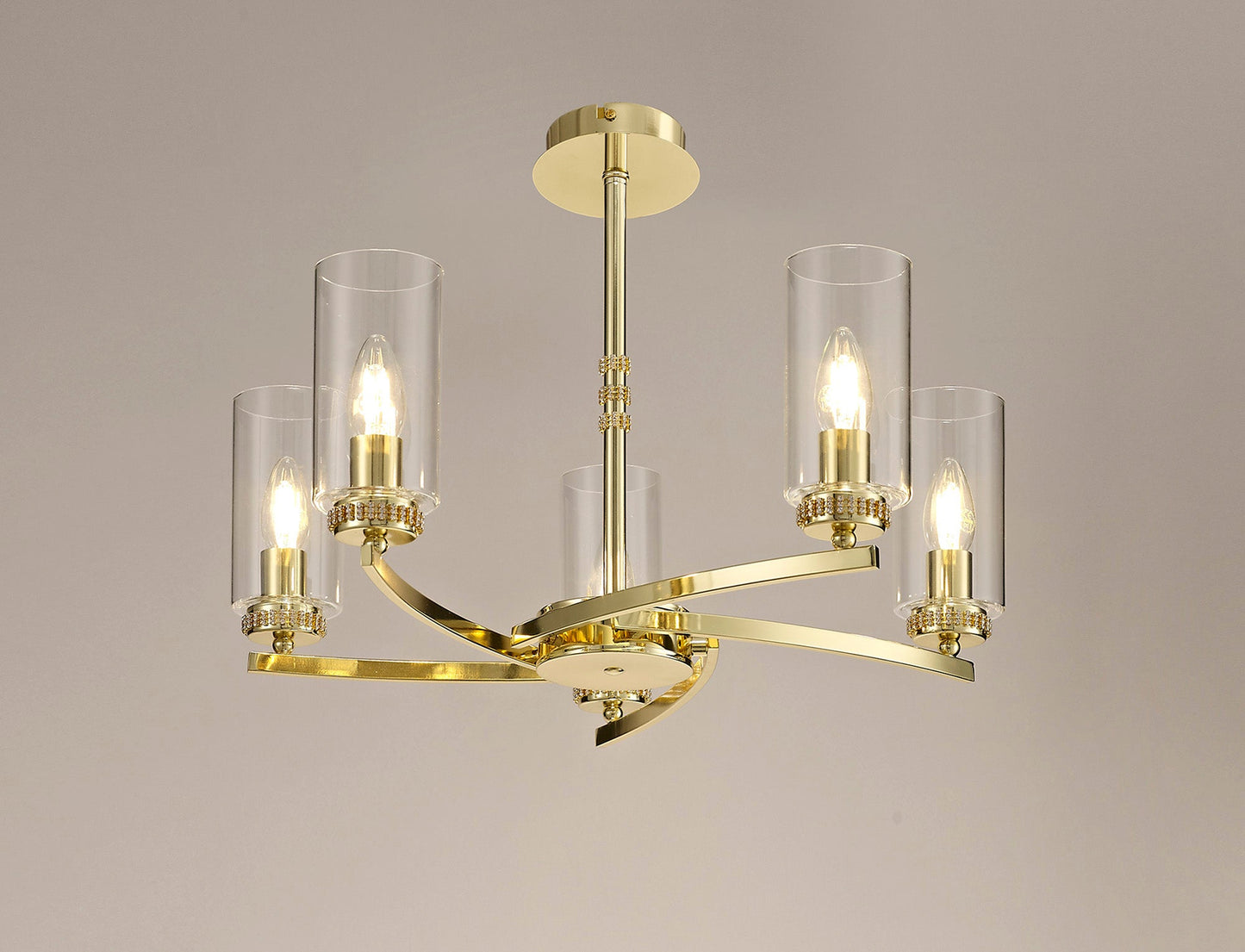 Disley Pendant and Semi Ceiling, 5 x E14, Polished Gold
