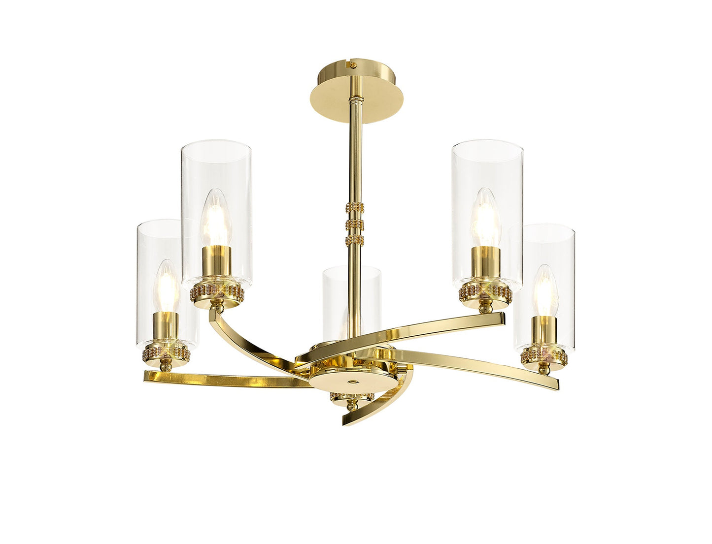 Disley Pendant and Semi Ceiling, 5 x E14, Polished Gold