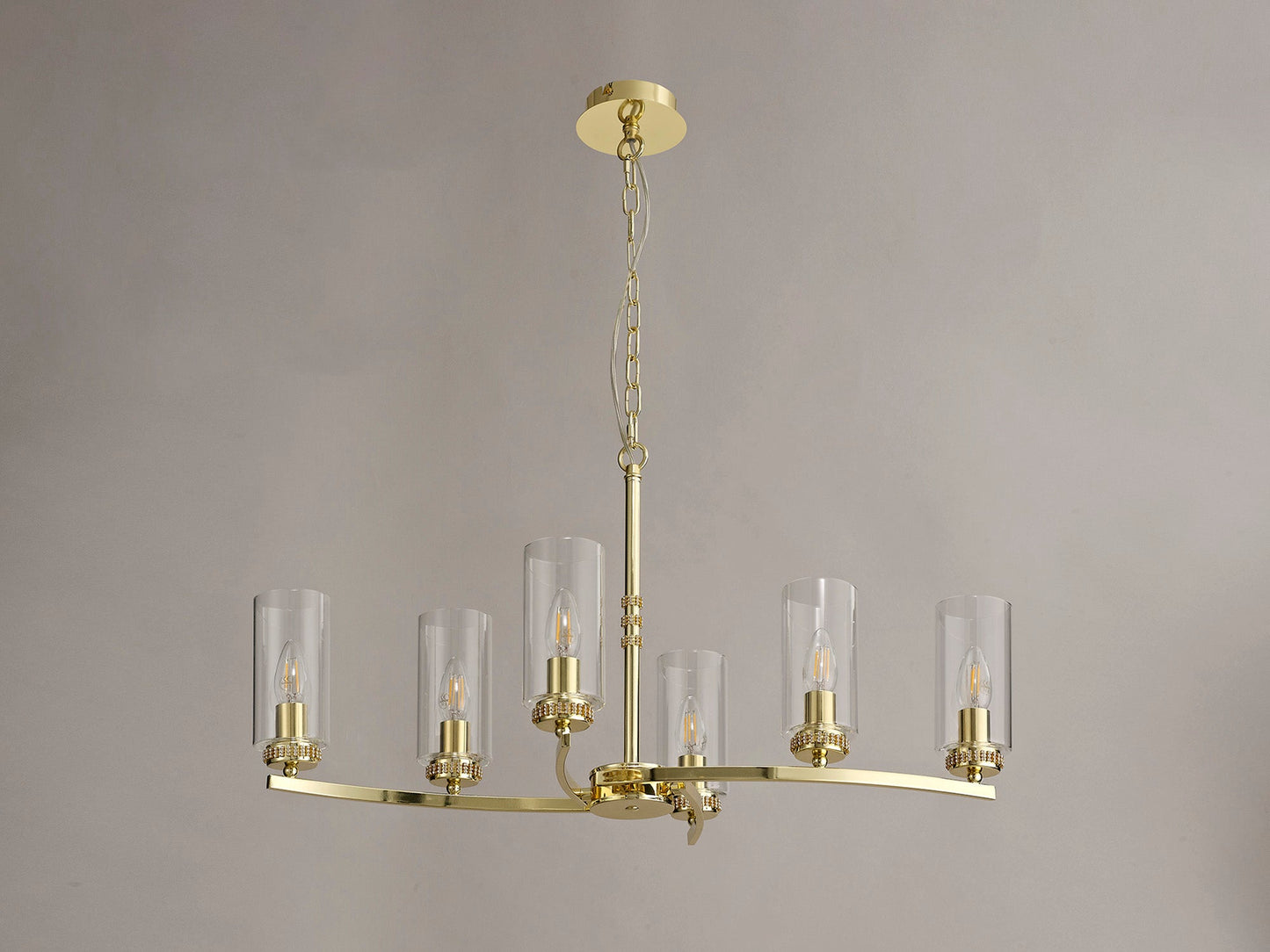Disley Rectangular Pendant and Semi Ceiling, 6 x E14, Polished Gold