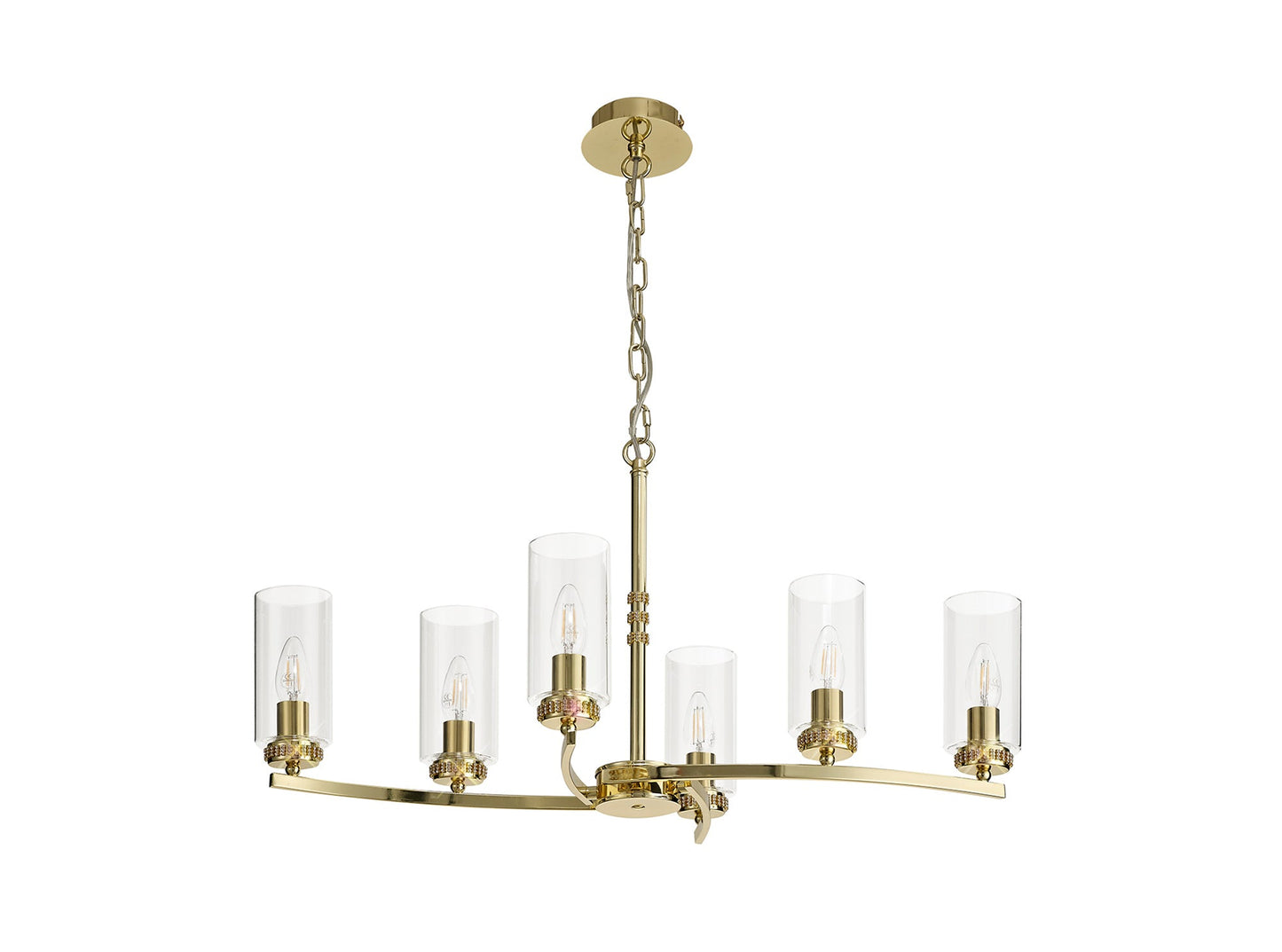 Disley Rectangular Pendant and Semi Ceiling, 6 x E14, Polished Gold