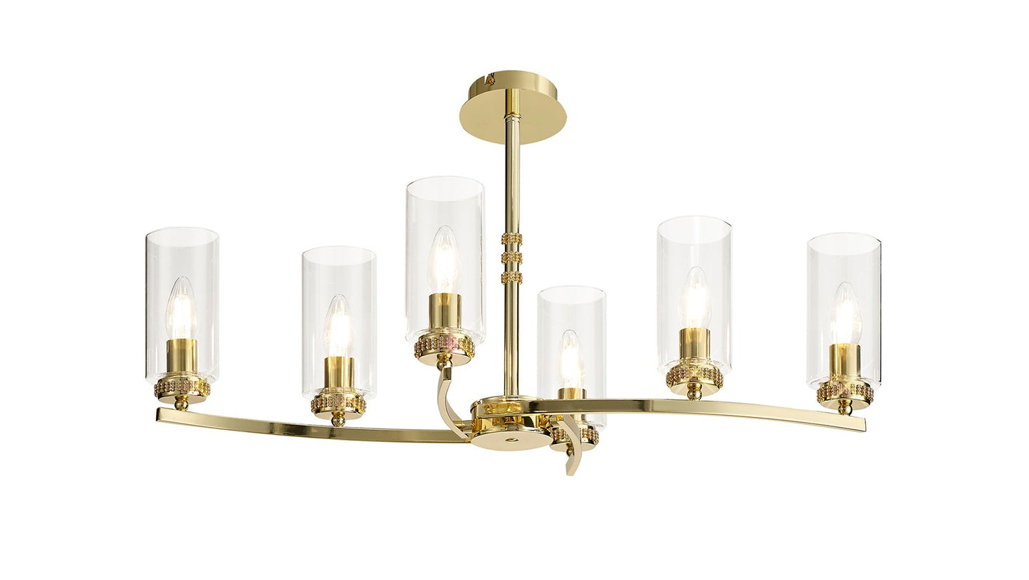 Disley Rectangular Pendant and Semi Ceiling, 6 x E14, Polished Gold