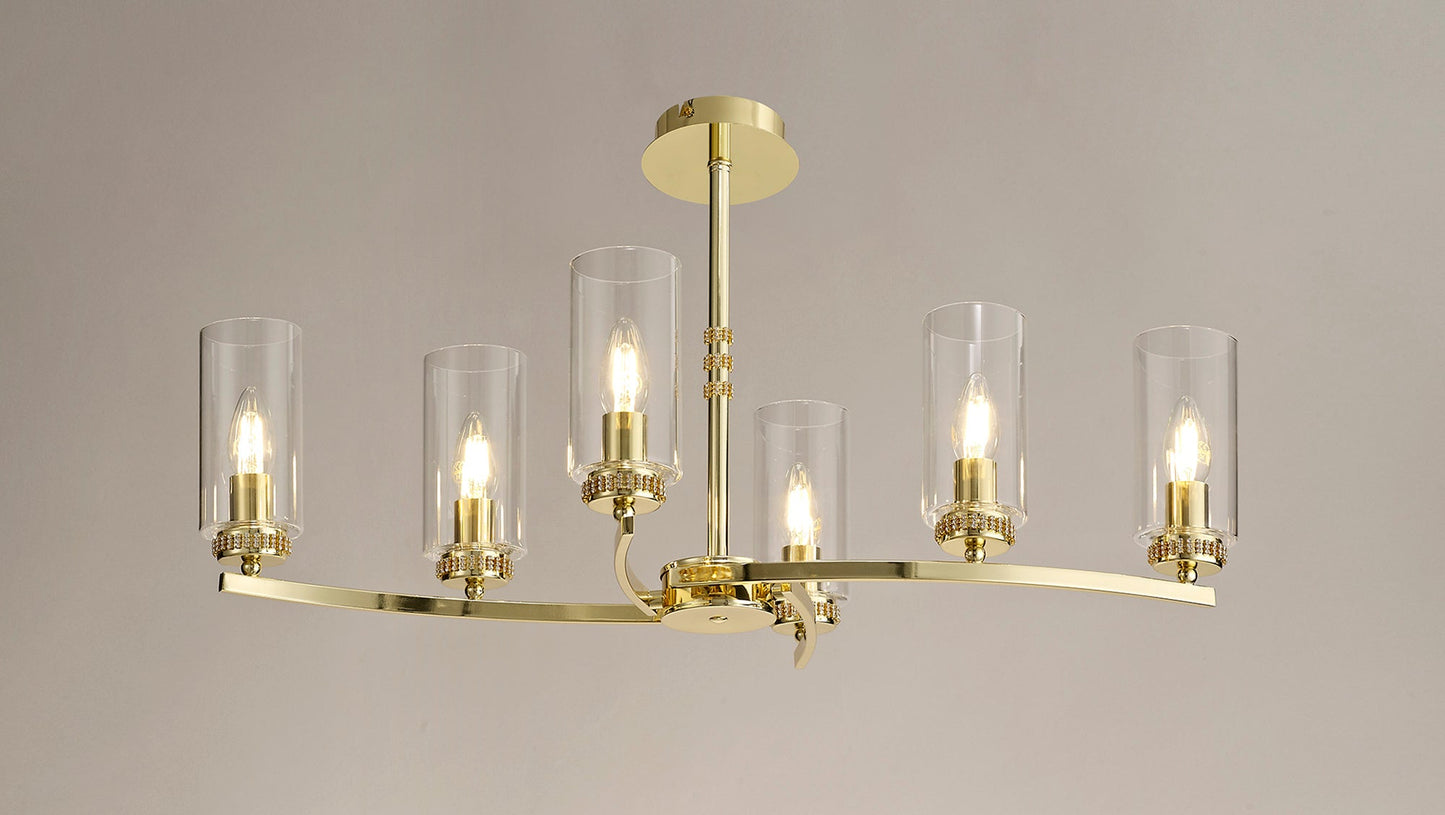 Disley Rectangular Pendant and Semi Ceiling, 6 x E14, Polished Gold