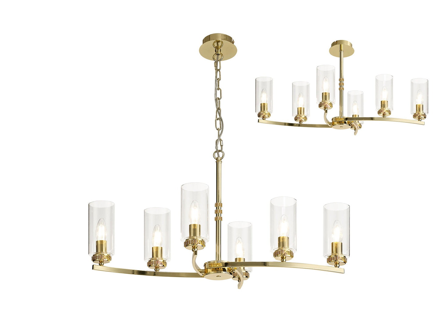 Disley Rectangular Pendant and Semi Ceiling, 6 x E14, Polished Gold