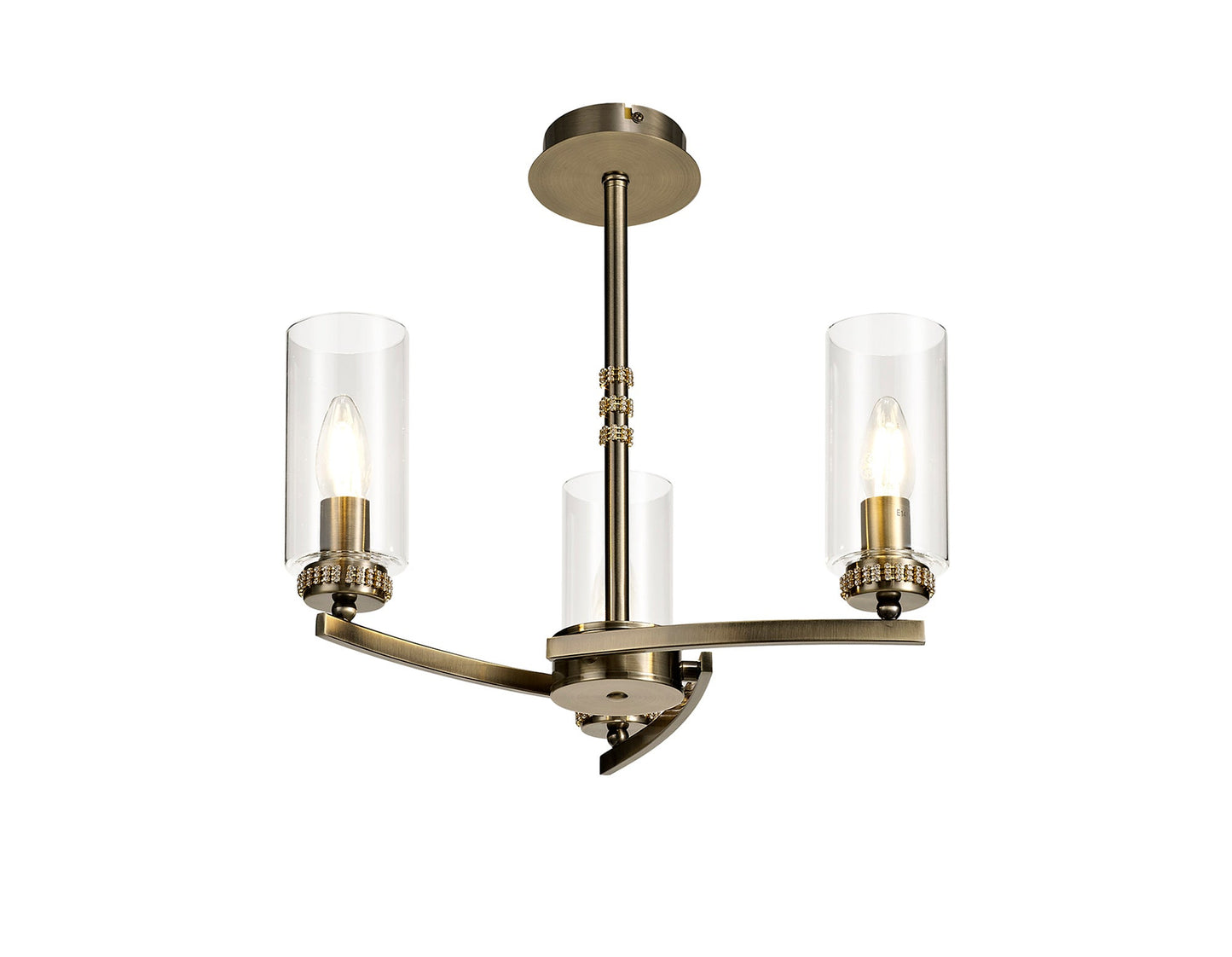 Disley Pendant and Semi Ceiling, 3 x E14, Antique Brass