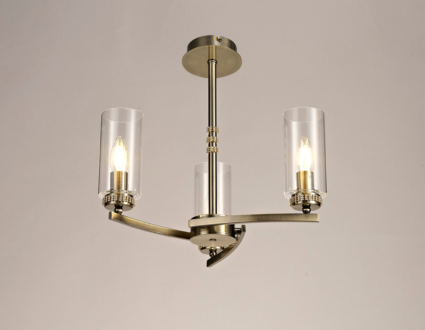 Disley Pendant and Semi Ceiling, 3 x E14, Antique Brass