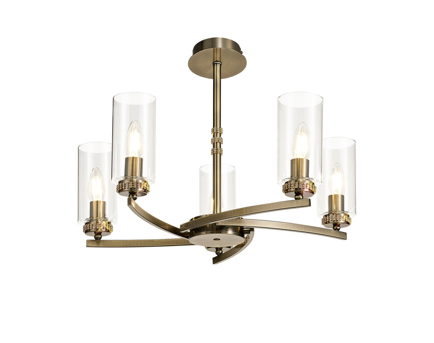 Disley Pendant and Semi Ceiling, 5 x E14, Antique Brass