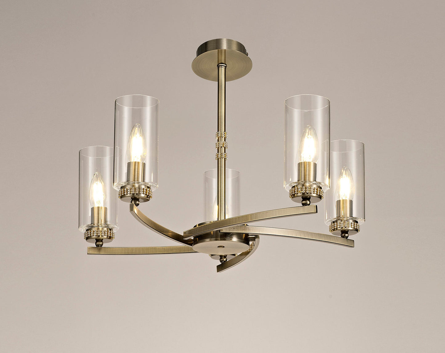 Disley Pendant and Semi Ceiling, 5 x E14, Antique Brass
