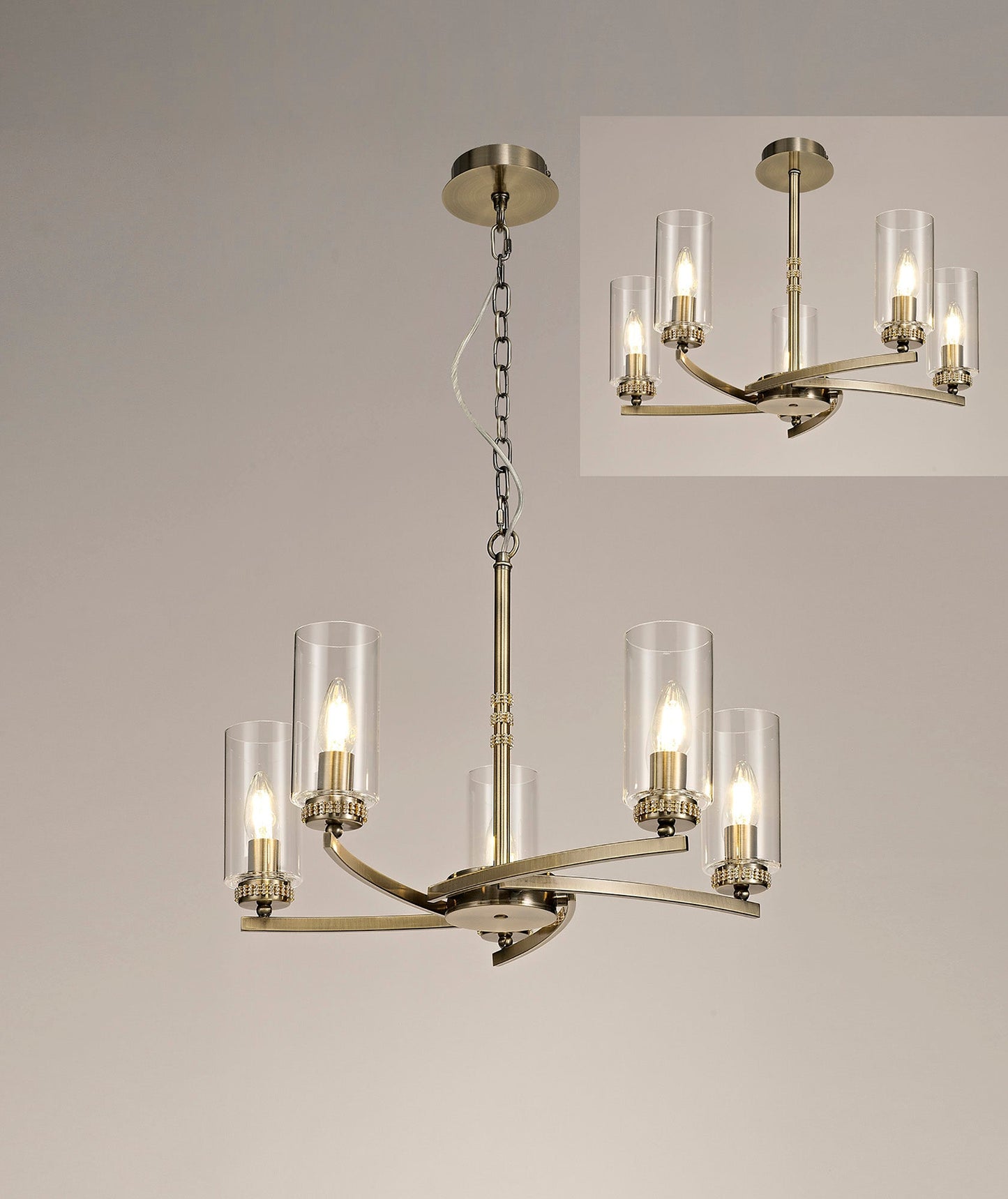 Disley Pendant and Semi Ceiling, 5 x E14, Antique Brass