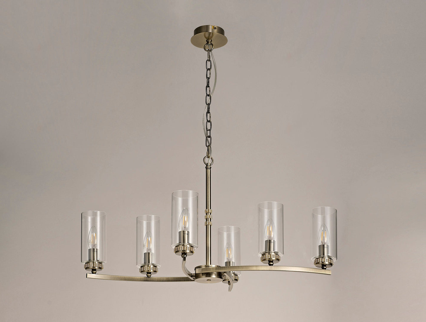 Disley Rectangular Pendant and Semi Ceiling, 6 x E14, Antique Brass