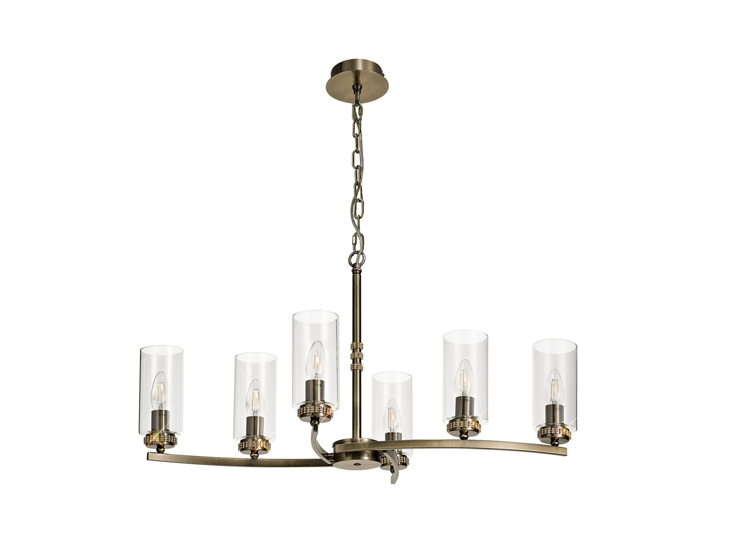 Disley Rectangular Pendant and Semi Ceiling, 6 x E14, Antique Brass