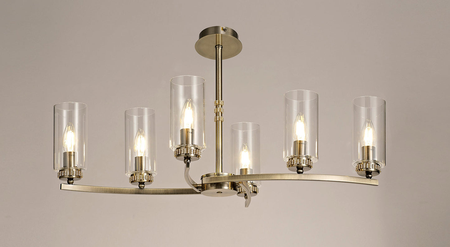 Disley Rectangular Pendant and Semi Ceiling, 6 x E14, Antique Brass