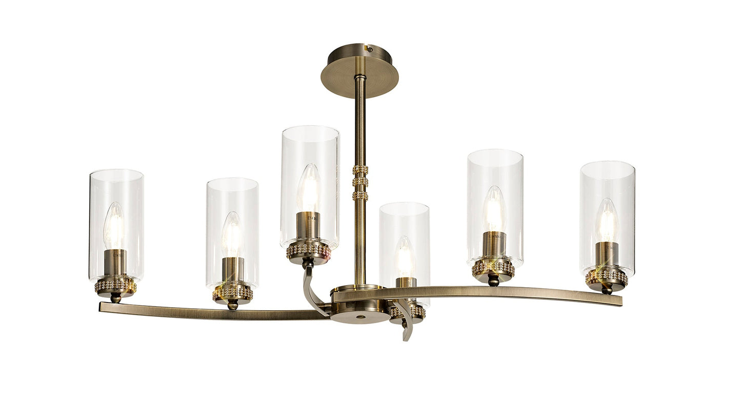 Disley Rectangular Pendant and Semi Ceiling, 6 x E14, Antique Brass