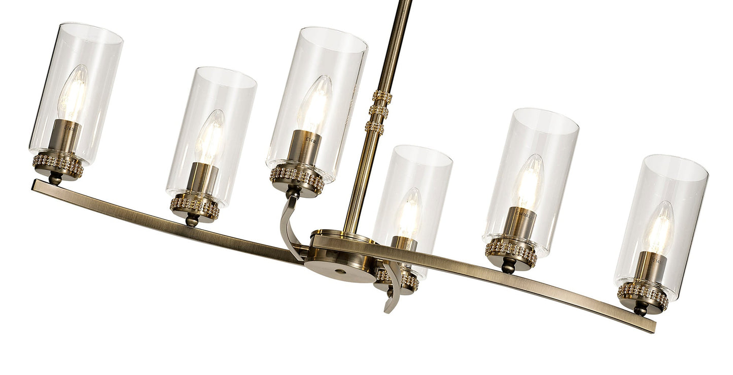 Disley Rectangular Pendant and Semi Ceiling, 6 x E14, Antique Brass
