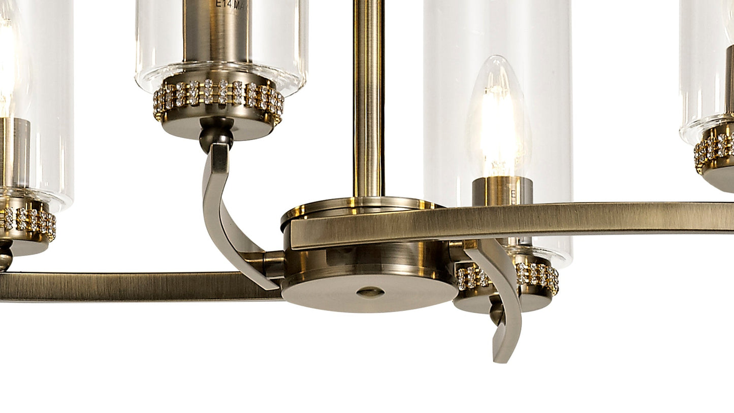 Disley Rectangular Pendant and Semi Ceiling, 6 x E14, Antique Brass